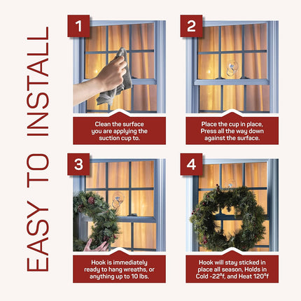 Christmas Wreath Hanger For Glass Front Door [Set of 2] Giant Suction Wreath Hanger, Hang Large or Heavy Wreaths Securely on Glass Doors and Windows up to 10 Lbs - Heavy Duty Wreath Holders - USA Made