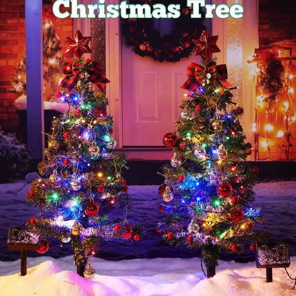 100LED Solar Christmas Tree Lights Outdoor Waterproof, 8 Modes Large Solar Christmas Trees Lights with Xmas Ball & Red Berry, Solar Powered Christmas Decorations for Outside Pathway Garden Yard Decor