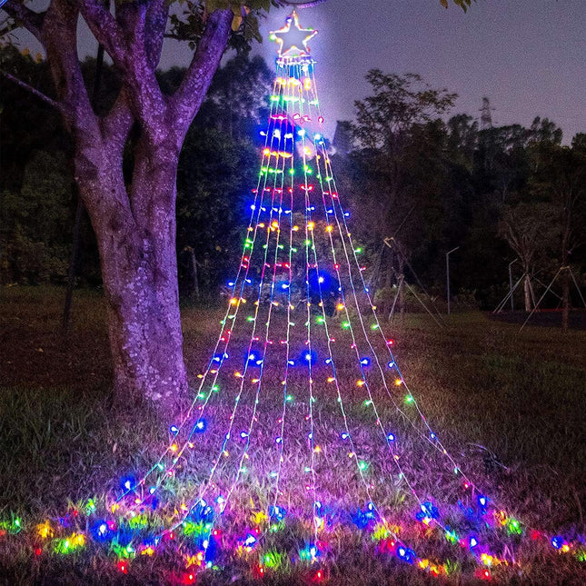 PUHONG Christmas Decorations Star Lights, 320 LED Christmas Tree Lights Outdoor,16.4Ft String Lights 8 Memory Modes with 14" Lighted Star for Xmas Year (Iron-Multicolor)