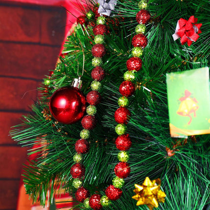 WILLBOND 16 Feet Christmas Tree Beaded Garland, Xmas Tree Glitter Green and Red Ball Garland Beads Christmas Plastic DIY Holiday Decoration
