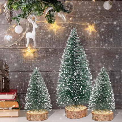 Mini Christmas Trees Christmas Decorations, 8Pcs Tiny Artificial Christmas Tree with Wooden Base, Bottle Brush Trees Christmas Table Decor for Christmas Decor Christmas Party Home