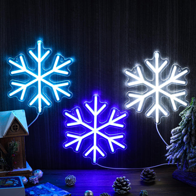 ROCEEI 3 Pcs Snowflake Neon Sign, Snowflake Neon LED Lights Winter Neon Lights USB Window Wall Bar Living Room Decor for Winter Christmas Party Holiday Night Bedroom s