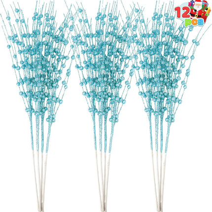 Joiedomi 12 Pcs Christmas Blue Glitter Berry Stems, 17'' Christmas Tree Picks, Xmas Wreath Ornaments Artificial Decorative Sticks, Glitter Twigs DIY Garland Crafts for Holiday Wedding Party Home Decor