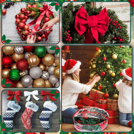 Zhengmy 4 Pack 30" 24" Wreath Storage Container Clear Christmas Wreath Storage Bags with Handle and Dual Zipper Plastic Decorative Wreath Protector for Xmas Seasonal Holiday Wreath Garland(Red)