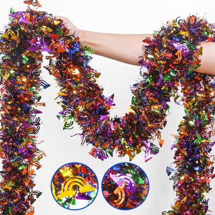 LOLStar Rainbow Tinsel Garland, 26.24 FT Rainbow Metallic Tinsel Twist Garland Shiny Hanging Decoration for Birthday Wedding Christmas Pride Month Parade Floats Xmas Tree Home Stairs Indoor Outdoor