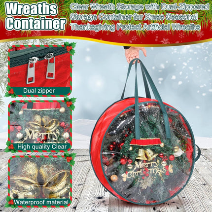 Shappy Christmas Wreath Storage Bag Plastic Storage Containers for Wreaths Container Christmas Decorative Xmas Plastic Bag Holder Handles Dual Zipper Holiday Wreath Wrapping (30 x 7 Inch,6 Pcs)