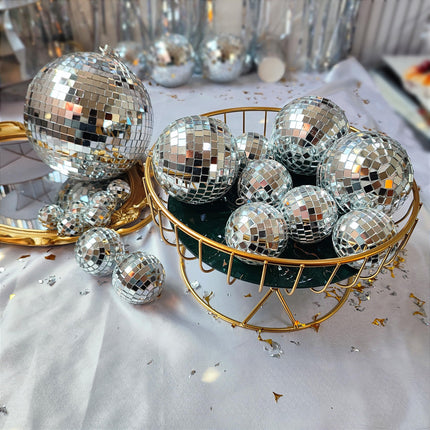54 Pcs Disco Ball, Hanging Disco Ball Decor Mini Silver Disco Ball Cake Topper Mirror Ball Decorations 74s Disco Themed Party Wedding Christmas Supplies