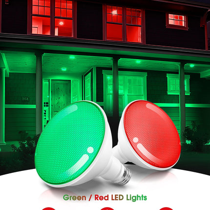 Red and Green Light Bulbs [4 Pack], Par38 LED Red Green Flood Light Bulbs Outdoor for Christmas Decor 15W E26, Red Green Bulb Christmas Light Bulbs Porch Home Lighting, Non-Dimmable, 2 Red+2 Green