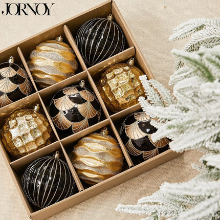 9-Pack 4 Inch/100MM Large Black Gold Christmas Ball Ornaments with Hooks for Xmas Tree Decoration and Holiday Winter Party Halloween Decorations
