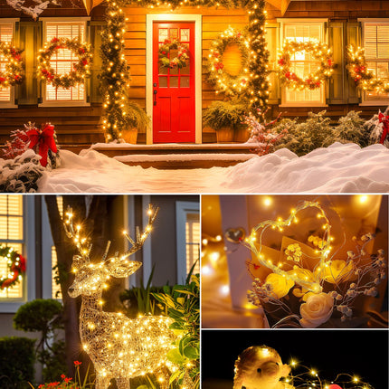 66Ft 200 LED Outdoor String Lights, Warm White Fairy Lights Battery Operated with Remote, Twinkle Lights for Bedroom Patio Party Christmas Decoration