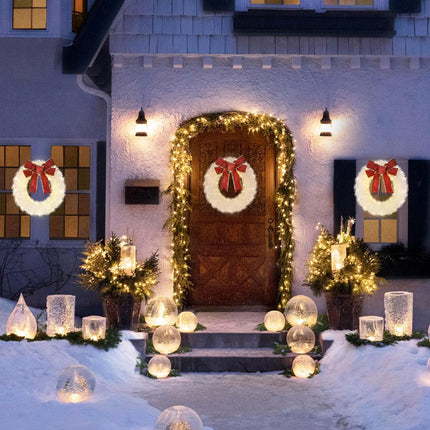 ATDAWN 2 Pcs Mini Christmas Wreath, 13 Inch Outdoor Lighted Christmas Wreath for Front Door, Xmas Wreath for Christmas Home Wall Door Decoration (White)