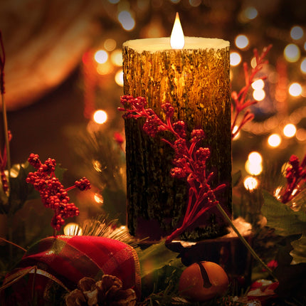 NICEME LED Pine Bark Flameless Candles Set of 3 Real Wax Battery Operated Candles Flickering Teardrop Wick Electric Decorative Pillar Bark Candles with Remote Timer, D3 x H4 5" 6"