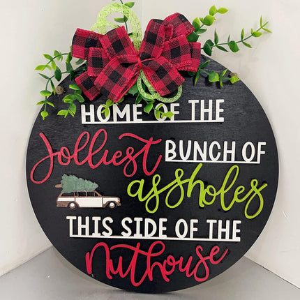 National Lampoon's Christmas Vacation Holiday Decor Wooden Wreath - 12inch, Party Supplies Funny Front Door Sign Christmas Decorations (C)