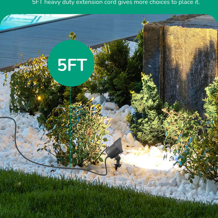 EDISHINE Christmas 120V Spotlight Outdoor, Plug in Outdoor LED Spot Light with 5 Lenses, 10W 900LM 5000K, One-Piece Die-cast Aluminum, IP65 Landscape Lighting for Holiday Yard Flag Tree