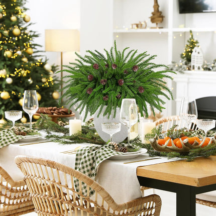 12 Pieces Christmas Norfolk Pine Branches with Pine Cones 18 Inch Norfolk Pine Stems Artificial Norfolk Pin Needle Branches DIY Crafts Faux Greenery for Xmas Home Decor Garland Wreath Craft