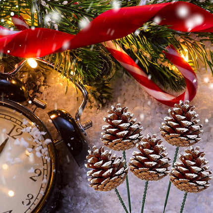 20 Pieces Christmas Pine Cones Decorations Picks - Snow Pine Cone for Xmas Tree Garland Wreath Ornaments Pinecones Decorating Winter Holidays Home