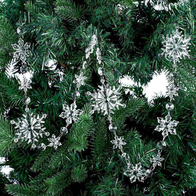 Karenhi 4 Pcs 13 Feet Clear Snowflake Garland Hanging Christmas Acrylic Snowflake Ornaments with Bead Hanging Crystal Garland Snowflake Garland for Christmas Tree Wedding Winter Xmas Party Supplies