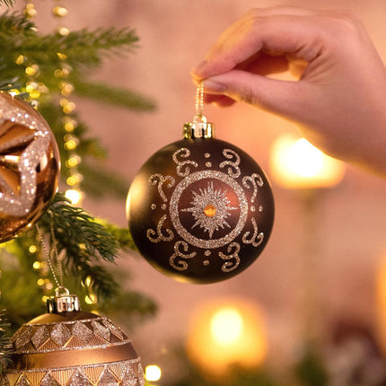 Valery Madelyn Ornaments for Christmas Tree Decorations, 16ct Bronze Copper and Gold Shatterproof Fall Christmas Tree Ornaments Set, 3.15 Inches Luxury Brown Hanging Ball Decor Bulk for Xmas