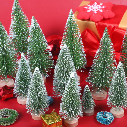 30 PCS Mini Sisal Frosted Christmas Trees, 5 Size Artificial Christmas Trees Bottle Brush Christmas Tree with Wooden Base for Tabletop Christmas Party Home Interior Decor (Green)