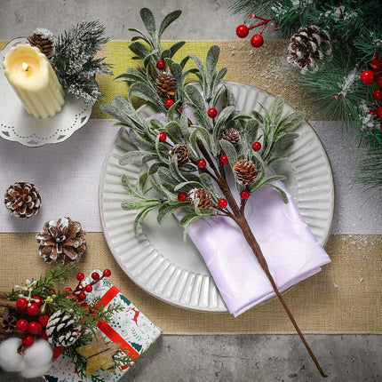 6 Pcs Christmas Artificial Mistletoe Picks 17.3 Inch Fake Mistletoe Decoration Branches with Berries Pinecones Mistletoe Ornaments DIY Crafts for Xmas Tree Wreath Holiday Decor(Red Berry)
