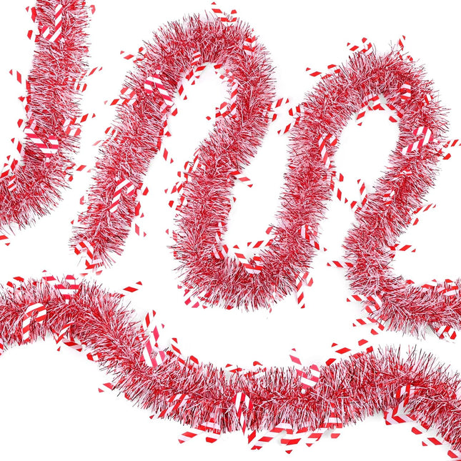 XIMISHOP 5pcs 33ft Candy Christmas Tinsel Garlands,Shiny Red White Christmas Candy Cane Hanging Garland Decoration for Christmas Party Supplies，Indoor Outdoor Holiday Valentine's Day Decorations
