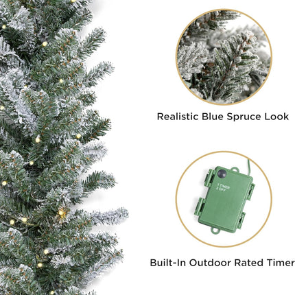 Papyrus 2 Pack of 9 ft Pre-Lit Frosted Blue Spruce Garland, Artificial, Warm White Light, Battery Powered, Indoor/Outdoor