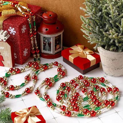 16 ft Christmas Garland Christmas Bead Garland Plastic Bead Christmas Tree Decor Beaded Garland for Xmas Party Supplies Holiday Favors Farmhouse Wall Staircase Fireplace Hanging Ornaments