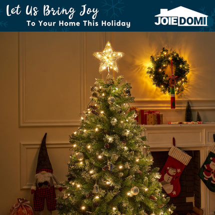 Joiedomi Christmas Tree Toppers, Gold Metal Star Tree Topper, Battery Powered Treetop Ornaments Hollow Star Lighted with Warm White LED Lights for Xmas Tree Decorations, Holiday Party Indoor Decor