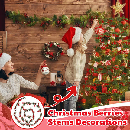 Riceshoot 2 Pcs Christmas Garlands Total 19.68 ft, Smokey Pine Garland with Red Berry Pine Cone, Christmas Greenery Garland for Xmas Home Indoor Party Outdoor Staircase Railing Banister
