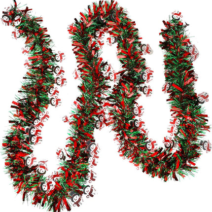 Christmas Tinsel Garland Artificial Christmas Garland Xmas Metallic Twist Hanging Garland Fireplace Mantel Wreath Decor for Staircase Railing Indoor Outdoor Ornaments (Snowman Style,19.7 Feet)