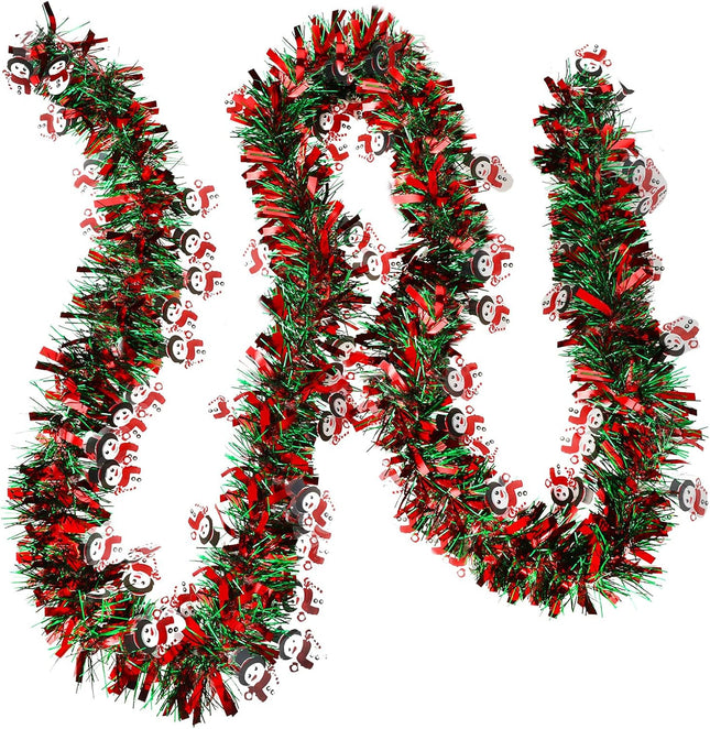 Christmas Tinsel Garland Artificial Christmas Garland Xmas Metallic Twist Hanging Garland Fireplace Mantel Wreath Decor for Staircase Railing Indoor Outdoor Ornaments (Snowman Style,19.7 Feet)