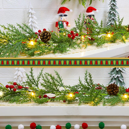 Lulu Home 9FT Pre-lit Christmas Garland, 30 LEDs Xmas Lighted Garland with Pinecones Red Berries, Battery Operated Garland with Timer for Fireplace Balcony Railing Fence Decoration