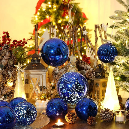 Sunshine Shiny Christmas Ball Ornaments,Giant Hanging Christmas Tree Ornament Decorations for Holiday, Extra Large Shatterproof Retro Mercury Balls Set (Blue, 6inch)