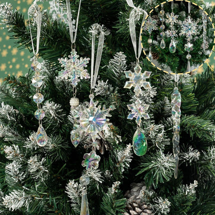 GuassLee 18pcs Crystal Christmas Tree Ornaments - Iridescent Acrylic Snowflake Icicle Drop Crystal Hanging Ornaments for Tree Iridescent Party Decor Christmas Frozen Themed Birthday Decor