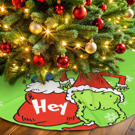 48in Christmas Tree Skirt for Merry Christmas Party Christmas Tree Decorations Green Monster and Dog with Sweet Cheeks Snowflake