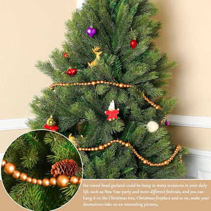 Boao 20 Feet Christmas Wooden Beaded Garland Rustic Farmhouse Bead Wall Hanging Decor Natural Tree Garland Wall Hanging Prayer Beads for Christmas Day (Gold)