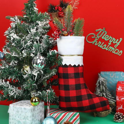 NOVWANG 10 Pack Christmas Stockings, 15.5 Inch Red Black Buffalo Plaid Christmas Stockings Bulk Festive Holiday Decor for Tree, Fireplace, Wreath