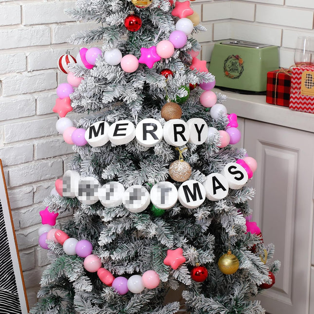 16 Ft Merry Christmas Banner Decoration Friendship Bracelet Banner, Merry and Bright Hanging Pre-Strung 3D Music Fans Garland for Xmas Tree Indoor Outdoor Holiday Party Decor(Pink)