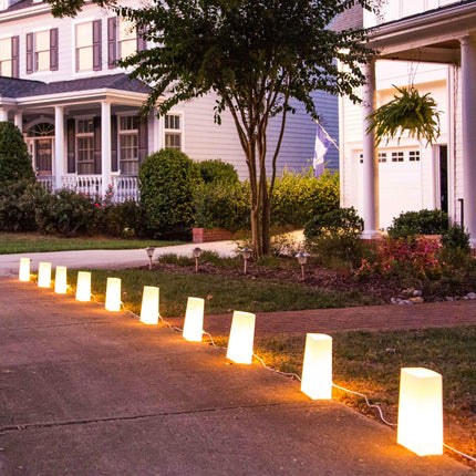 Elf Logic - Set of 10 Electric Luminary Bags (Incandescent Lights) - Plug in and Weatherproof Vellum Luminary Pathway Lighting - Reusable Luminary Bags - Perfect Outdoor Luminary Lights