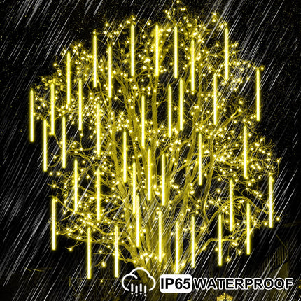 Christmas Lights Outdoor, 288 LED 8 Tube 12 Inch Meteor Shower Rain Lights, Plug in Falling Icicle Lights Christmas Decoration for Xmas Tree Yard House Décor (Warm White)