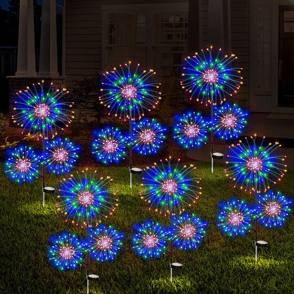 6 Pcs Solar Garden Fireworks Lights Outdoor 210 LED 18 Fireworks 3 Head Design Solar Lights Waterproof Solar Powered Christmas Firework Lights for Garden Yard Pathway Patio Decoration