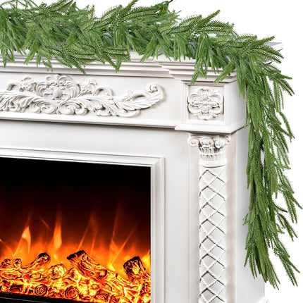 Sggvecsy 6.4Ft Christmas Fork Norfolk Pine Garland Artificial Christmas Garland Real Touch Artificial Pine Greenery Garland for Table Wall Mantle Indoor Fireplace Home Holiday Winter Decoration