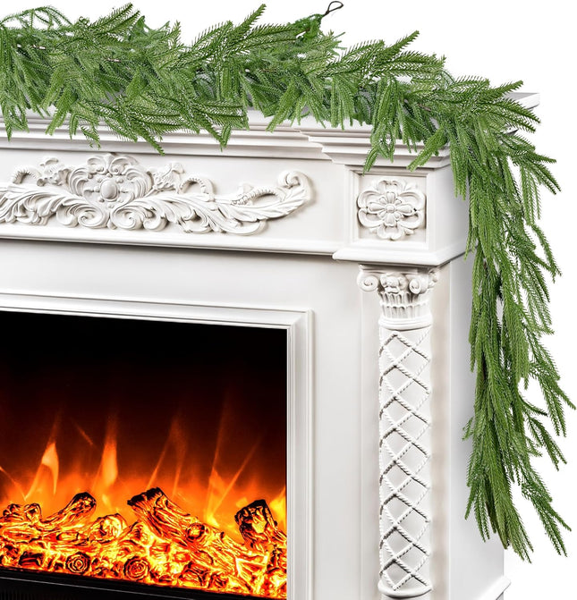 Sggvecsy 6.4Ft Christmas Fork Norfolk Pine Garland Artificial Christmas Garland Real Touch Artificial Pine Greenery Garland for Table Wall Mantle Indoor Fireplace Home Holiday Winter Decoration