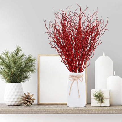 Sggvecsy 50 Pcs Artificial Glitter Stem Ornaments 18 Inches Fake Christmas Picks Decorative Glitter Sticks Branches Twigs for Christmas Tree DIY Wreath Crafts Holiday Home Decor (Red)
