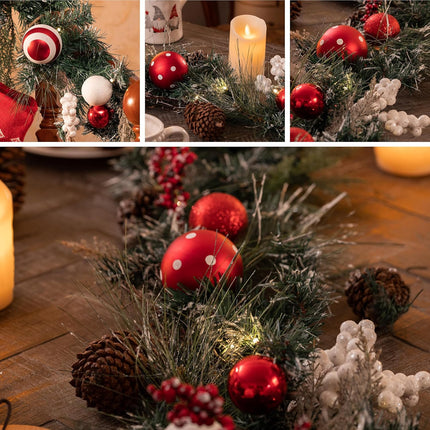 Valery Madelyn 6 feet Pre-Lit Christmas Garland with Lights for Mantle, Lighted Battery Operated Xmas Garland with Red White Balls for Front Door Fireplace Table Centerpiece Outdoor Window Home Decor