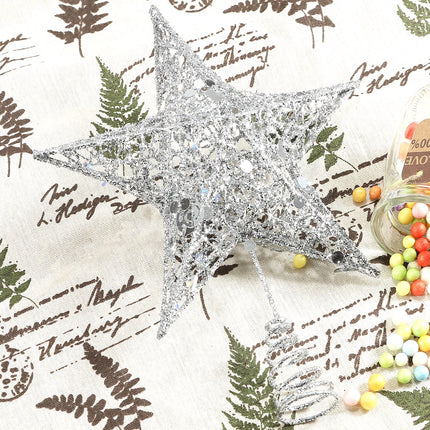 Resinta Metal Glittered Christmas Tree Topper Hallow Wire Star Topper for Christmas Tree Ornament (Silver)