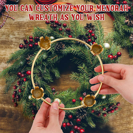 Sliner 8 Pcs Christmas Flower Advent Wreath Ring Taper Gold Advent Ring Metal Advent Ring Candle Holder for Home Centerpiece Decor Table Decorations