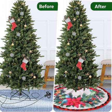 Christmas Tree Skirt 48 Inch, Xmas Tree Base Cover Mat with Wreath for Holiday Ornament for Xmas Party Christmas Decorations (Wreath Style, 48 inch/ 120cm)