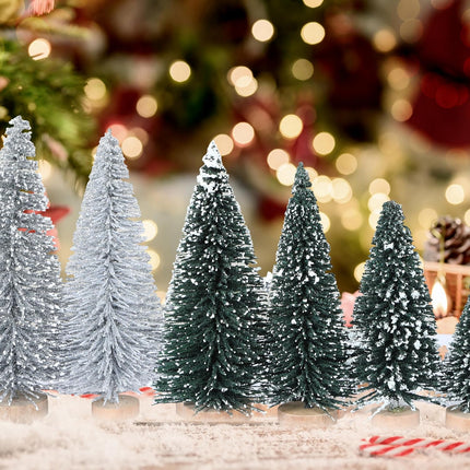HMASYO 30Pcs Mini Christmas Trees Christmas Decorations, Bottle Brush Trees Christmas Village Flocked Trees in 5 Size with Wooden Base, Small Christmas Tree for Party Home Office Tabletop Craft