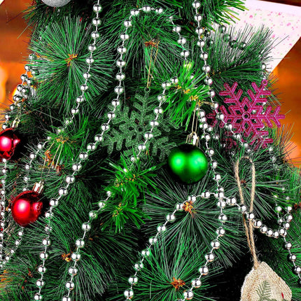 33 Feet Christmas Tree Beads Artificial Pearls Beads Garland Plastic Beads Roll for Christmas Wedding Party Decoration DIY Crafts (Silver)